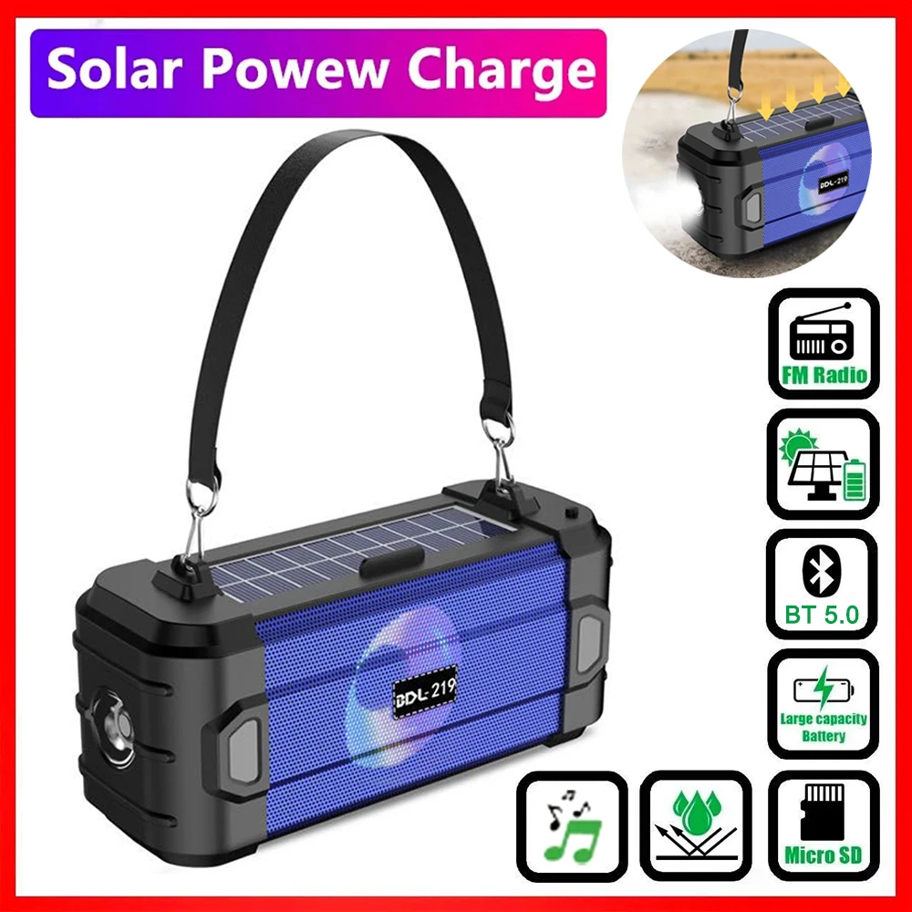 

Solar Power Bluetooth Speaker Outdoor Waterproof Multifunction Wireless Speaker FM Radio Player with Flashlight Stereo Subwoofer