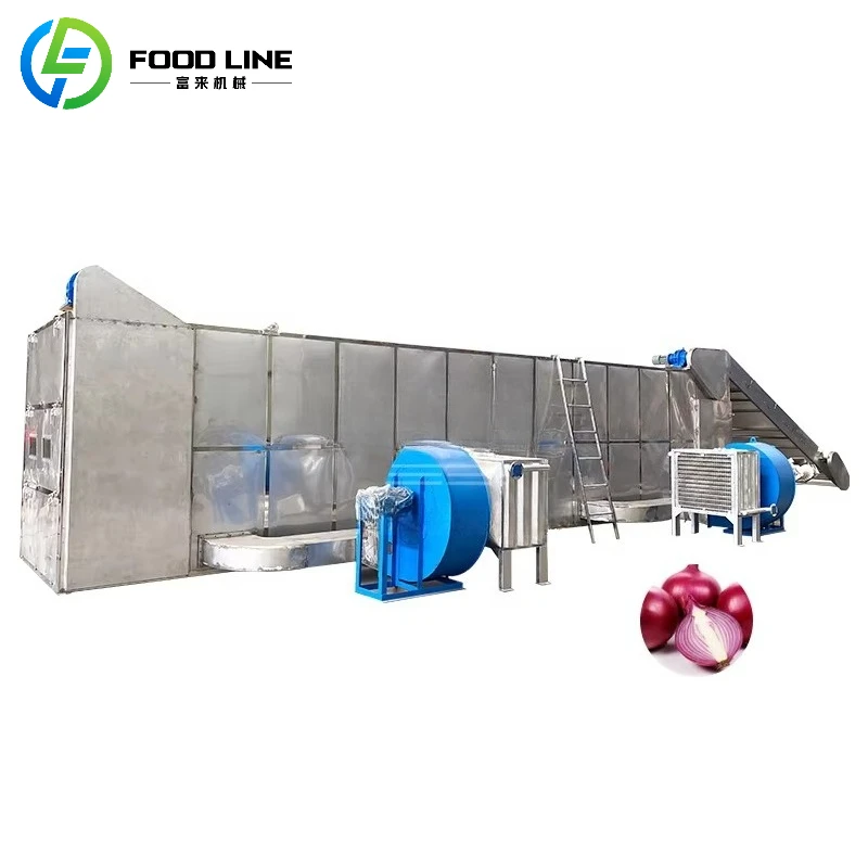 معدات تجفيف الحزام الشبكي شبه الأوتوماتيكية، مجفف حزام شبكي البصل، مجفف مستمر للفواكه والخضروات