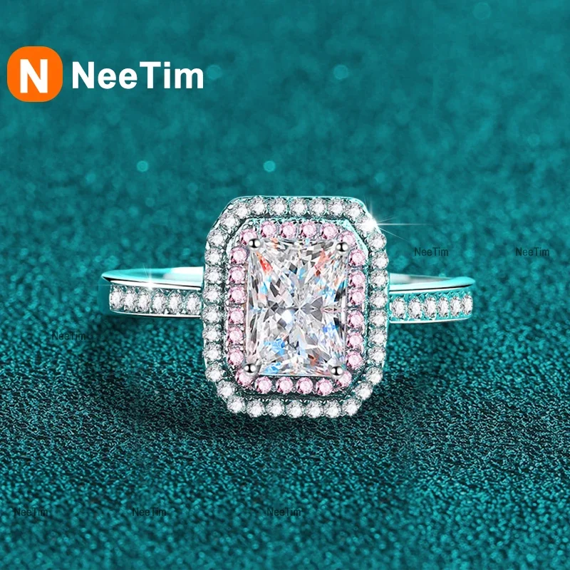 

NeeTim 1ct Emerald Cut Radiant Cut Moissanite Ring for Women 925 Sterling Silver Rings with Gold Plated Wedding Bridal Band