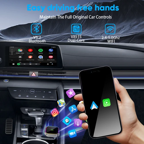 Imagen 2 del producto Adaptador inalámbrico 2 en 1 para reproducción de coche, adaptador apple para Android Auto, WIFI 5G, puerto USB tipo C para iPhone, teléfono Android para coche