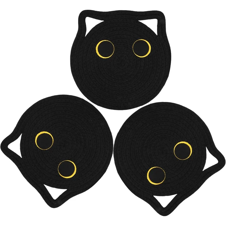 

Trivet Mats 3PCS Heat Resistant Blackcat Pot Holders9Ih Multipurpose Hot Pads with Cat Ear Hook for Kitchen Potholders Pots Hot