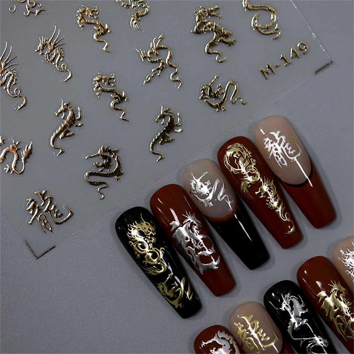 1pcs Gold Silver Dragon Nail Sticker 5D Metallic Mirror Chinese Laser Glitter Dragon Design Gel Polish New Year Nail Decorations