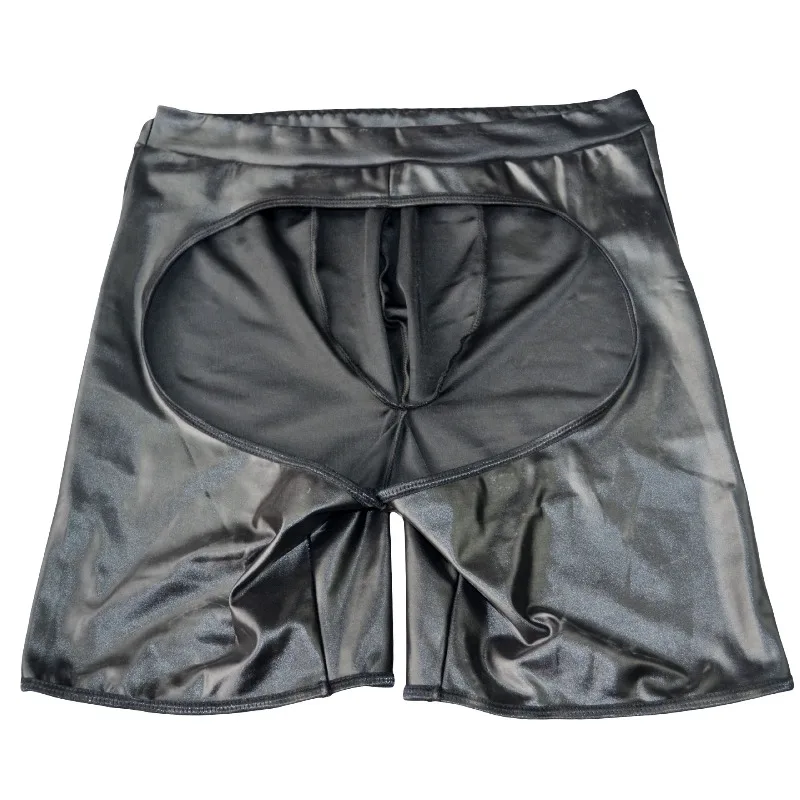 Mens Faux Leather Wetlook Open Butt Shorts Stretchy Night Lingerie Underwear Panties Club Wear Gay Roleplay Sleepwear Pajama