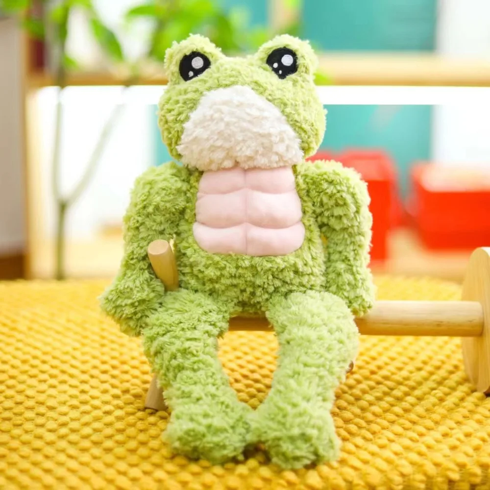 

Plushies Strong Frog Plush Toy Interactive Fluffy Muscular Duck Stuffed Animal Cartoon Comfortable Soft Muscle Frog Doll