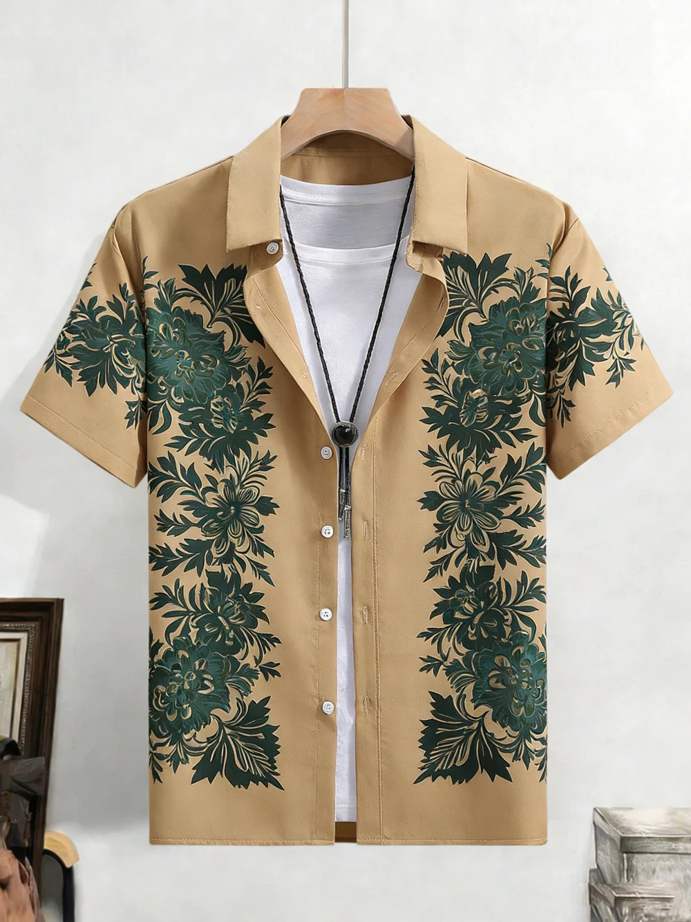 

2026 Men's Fashion Simple Short Sleeve Shirt Natural Plant High Definition Printed Shirt Hawaiian Casual Social Clothing for Men