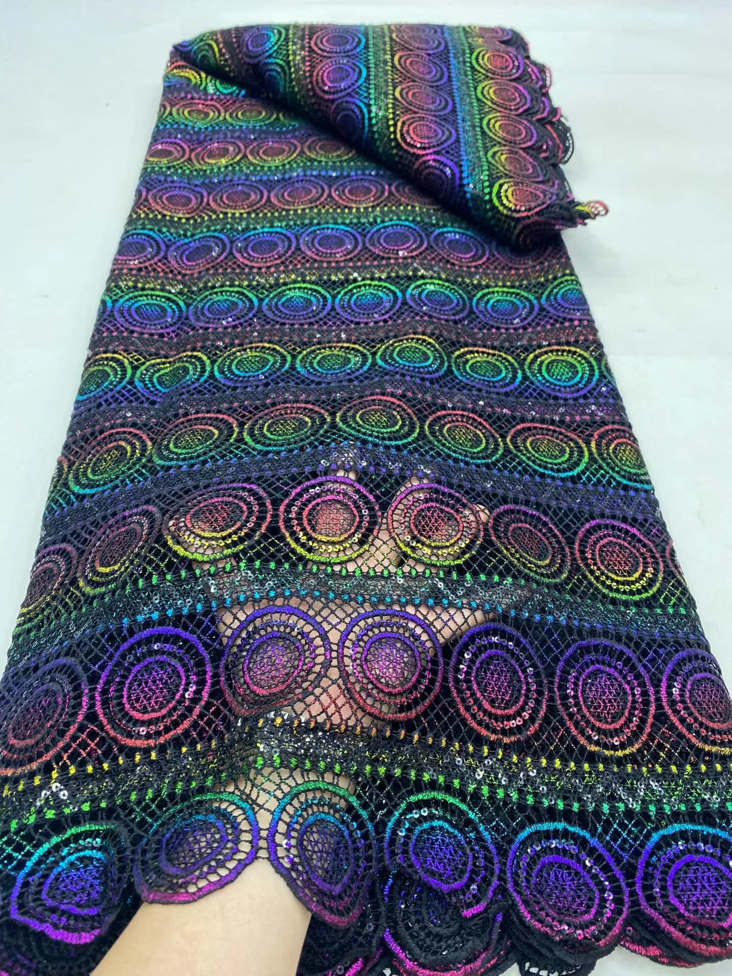 

2025 African Nigerian High-Quality Embroidery Mesh Lace Fabric French Tulle Sequins for Wedding Party Dresses 5 Yards DP0468