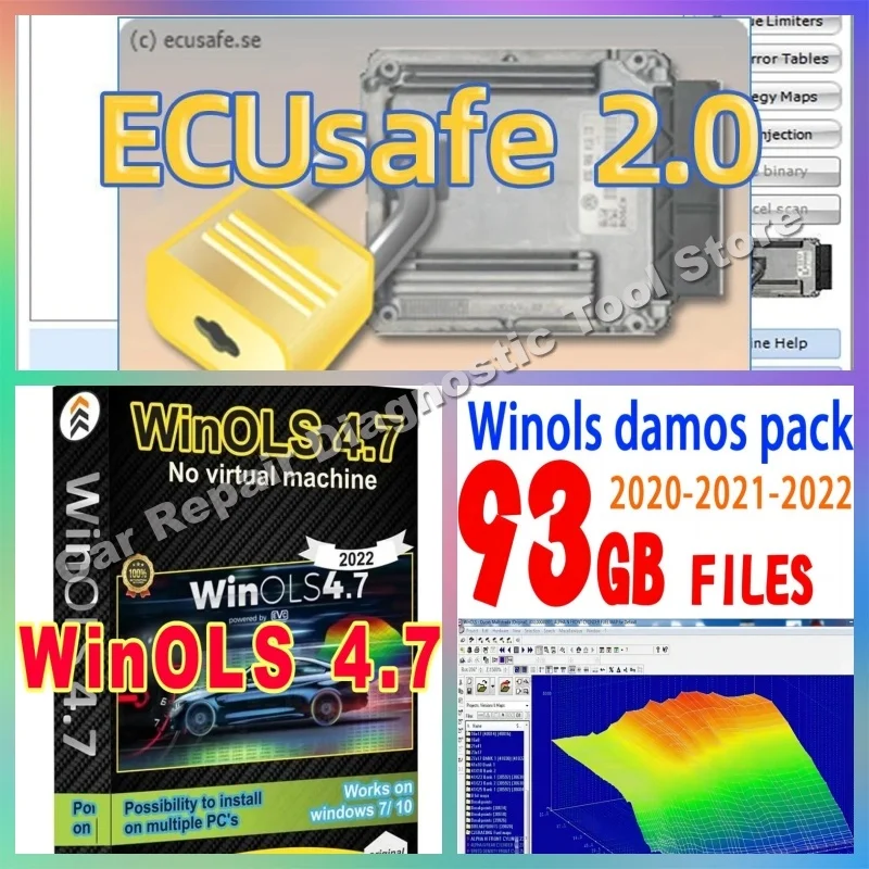 Newest Auto Repair Software Winols 4.7 software + 93GB Damos files + ECUSafe 2.0 ECU ECM Car software for ecuprogramming