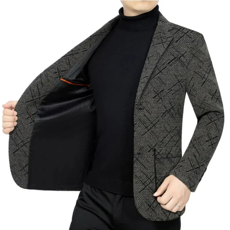 

Man Blazer Vintage Printed Pocket Single-breasted Male Suit Coat Casual Versatile Non-ironing Long Sleeve Men Outerwear