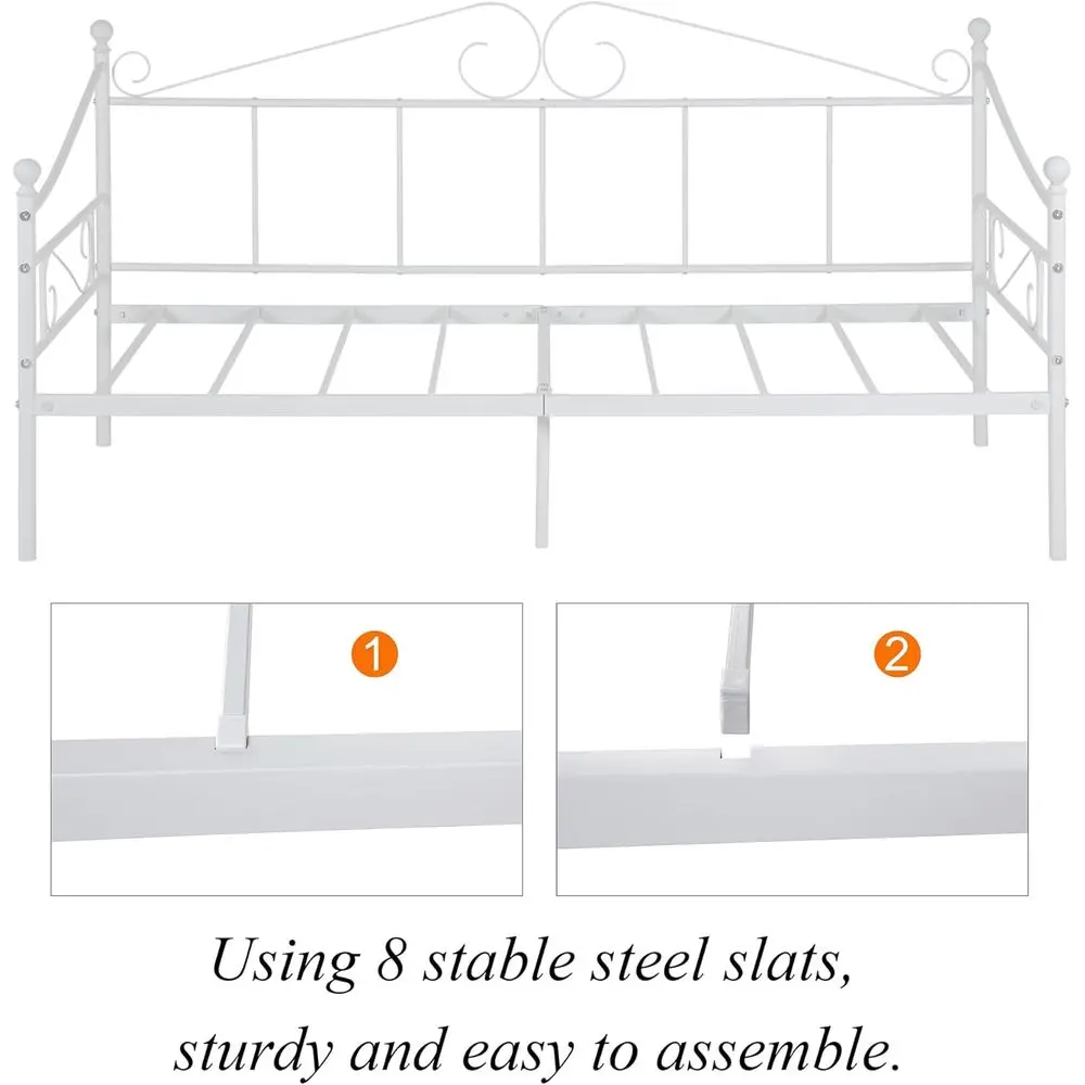 Rangka Tempat Tidur Twin dari Logam Putih dengan Sandaran Kepala, Platform Kasur, dan Pilihan Tempat Tidur Sofa untuk Ruang Tamu/Kamar Tamu