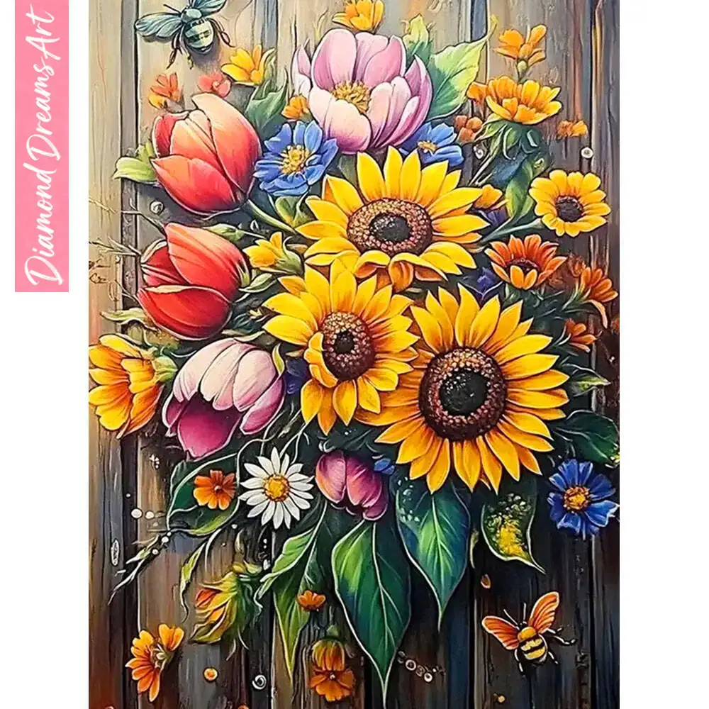 Vollständiges Diamant-Malset Sonnenblume Tulpe Diamant-Stickerei Blumen Komplettset Handgemachtes Geschenk, Rahmenlos