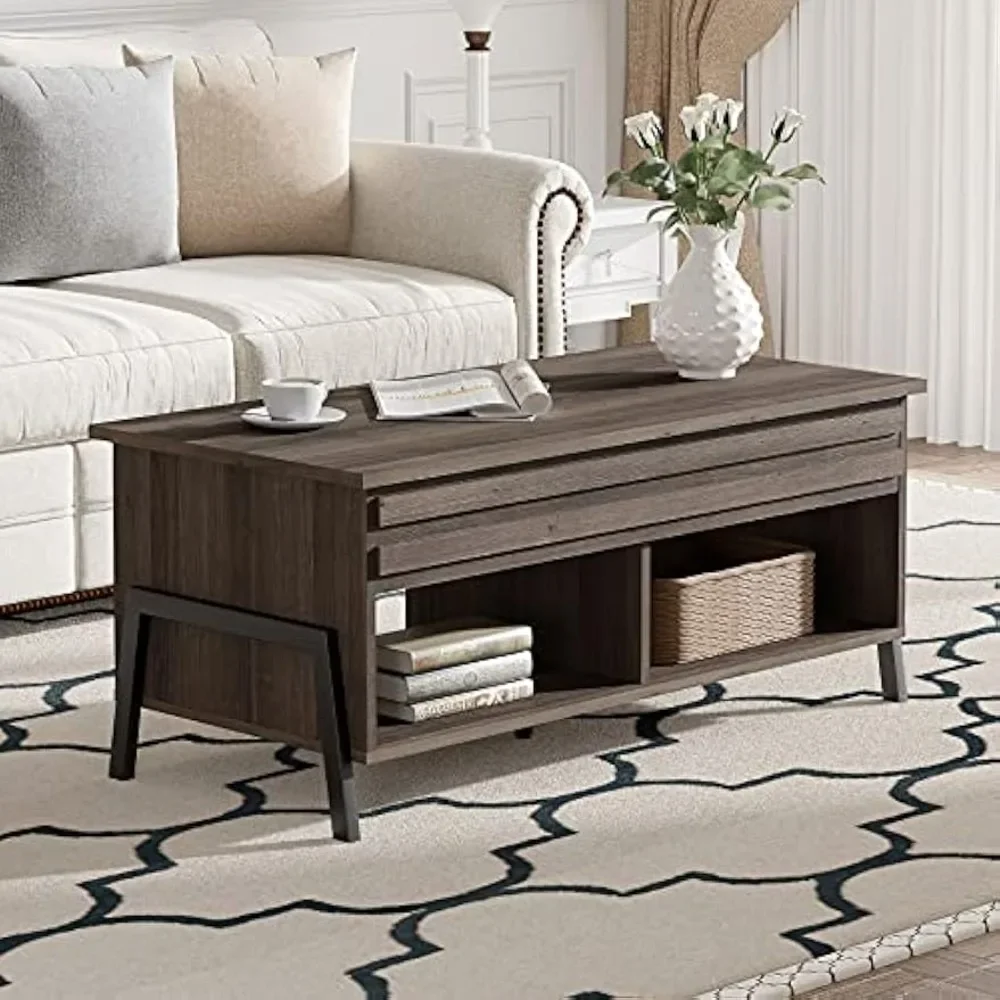 

Lift Top Coffee Table with Hidden Compartment and Storage Shelf, Rising Tabletop Dining Table for Living Room Reception Room