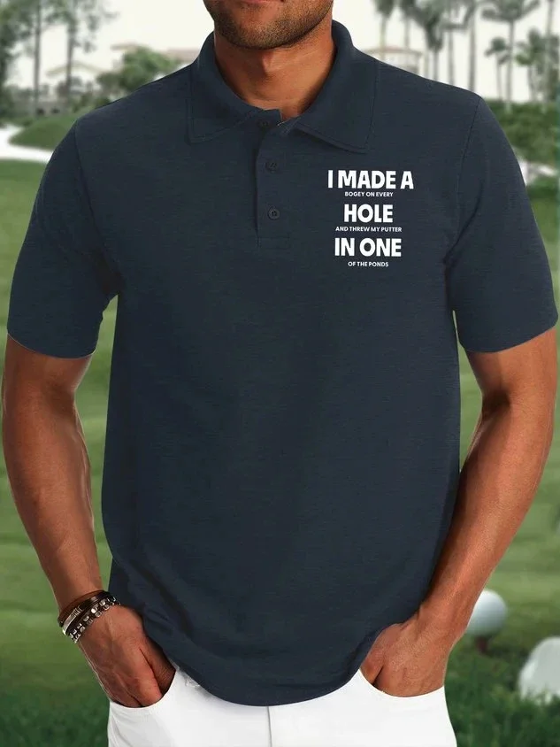 Men's I Made A Bogey On Every Hole And Threw My Putter  Printing Golf Polo Collar Urban Text Letters Regular Fit Polo Shirt