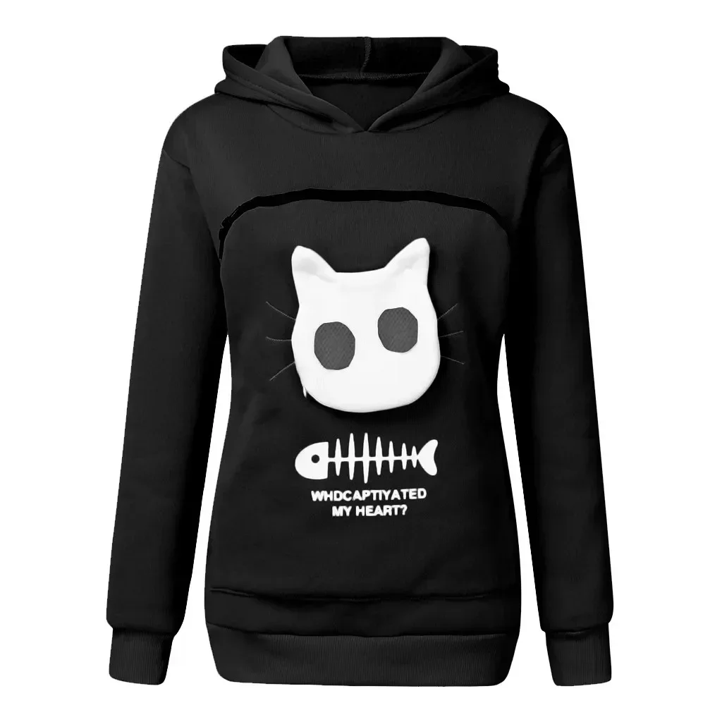 Winter Hoodies Sweatshirt Man Women Animal Pouch Hood Pullover Blouse Tops Lady Carry Dog Cat Breathable Sweatshirts 3XL