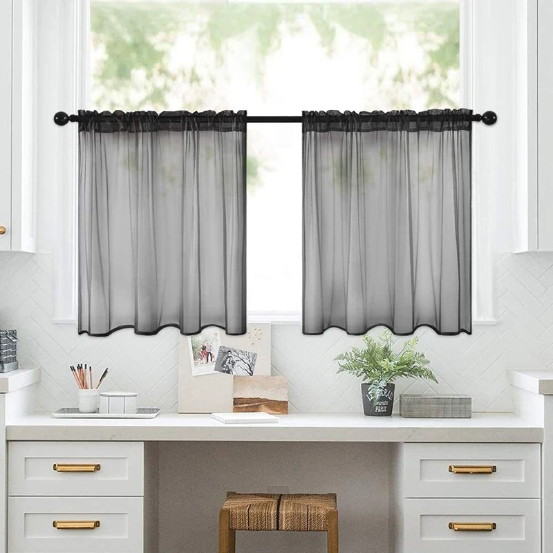 Short Curtains for Living Room Bedroom Curtains for Kitchen Solid Color Curtains for the Hotel Office Room Window Valance Drapes