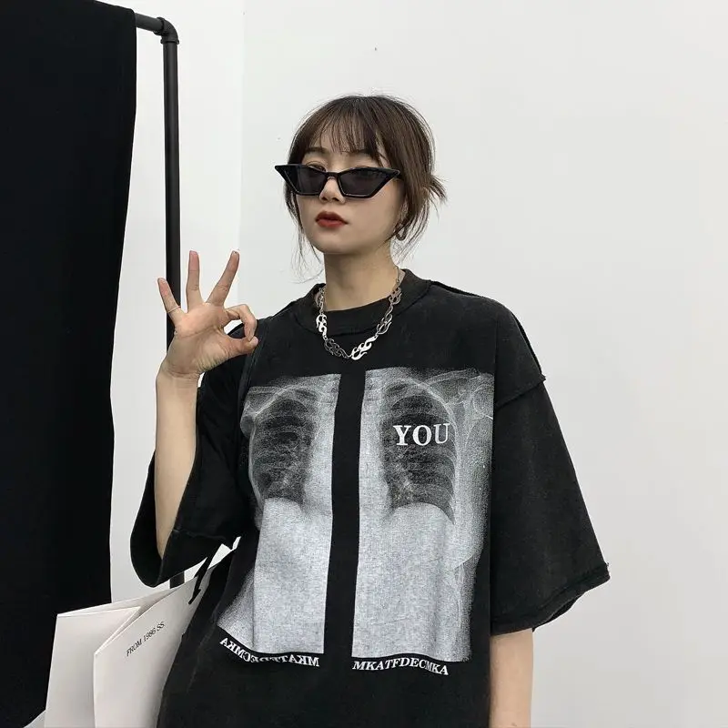 Loose cotton T-shirt summer extra large size women loose Korean style slimming half sleeved top trendy  sweatshirt kadın y2k top