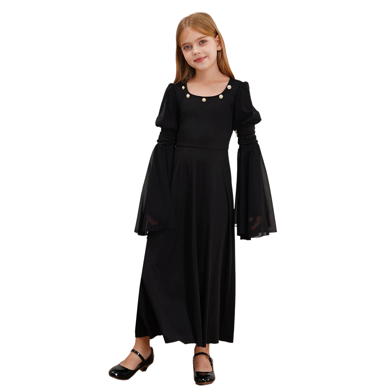 Vestido vitoriano frisado mangas sino para crianças, fantasia de fada para meninas, vestido retrô para Halloween, Renascença medieval, festa cosplay