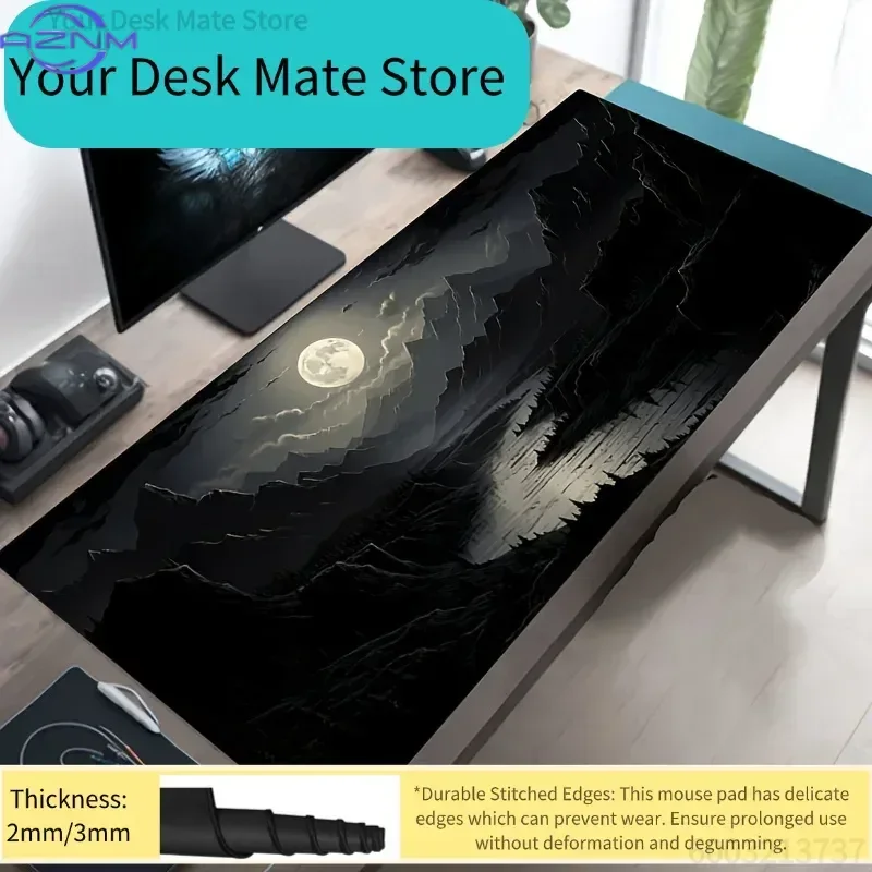 1pcs Night Moon Mountain Large Stitched Edges Non-Slip Rubber Gaming Mouse Pad for Desk