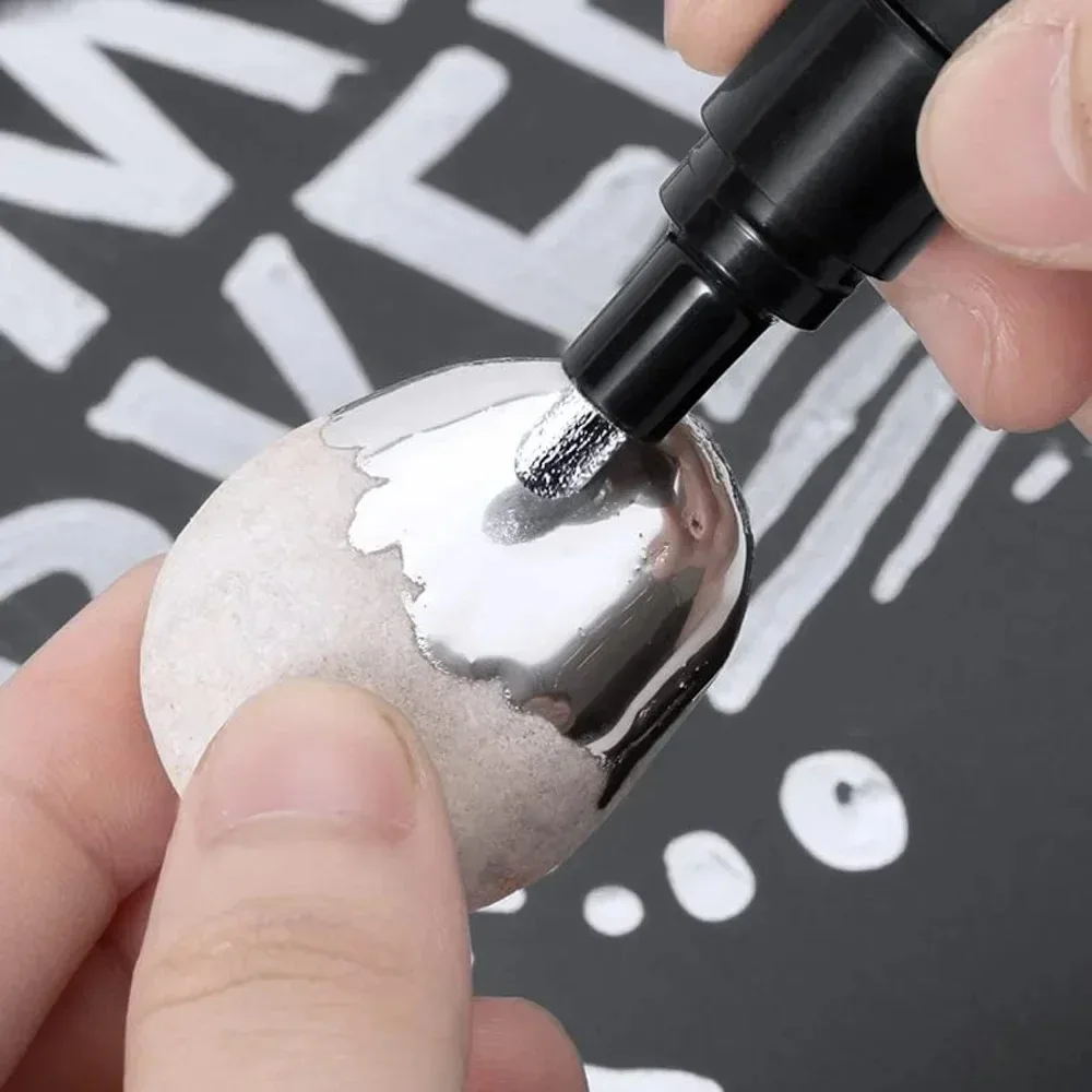 1-12 Stück Chrom-Spiegelmarker-Set 2,0mm Wasserfeste Tinte DIY Reflektierende Farbstifte Gold Silber Marker Modellmalerei Kunstmarker – Detail 4