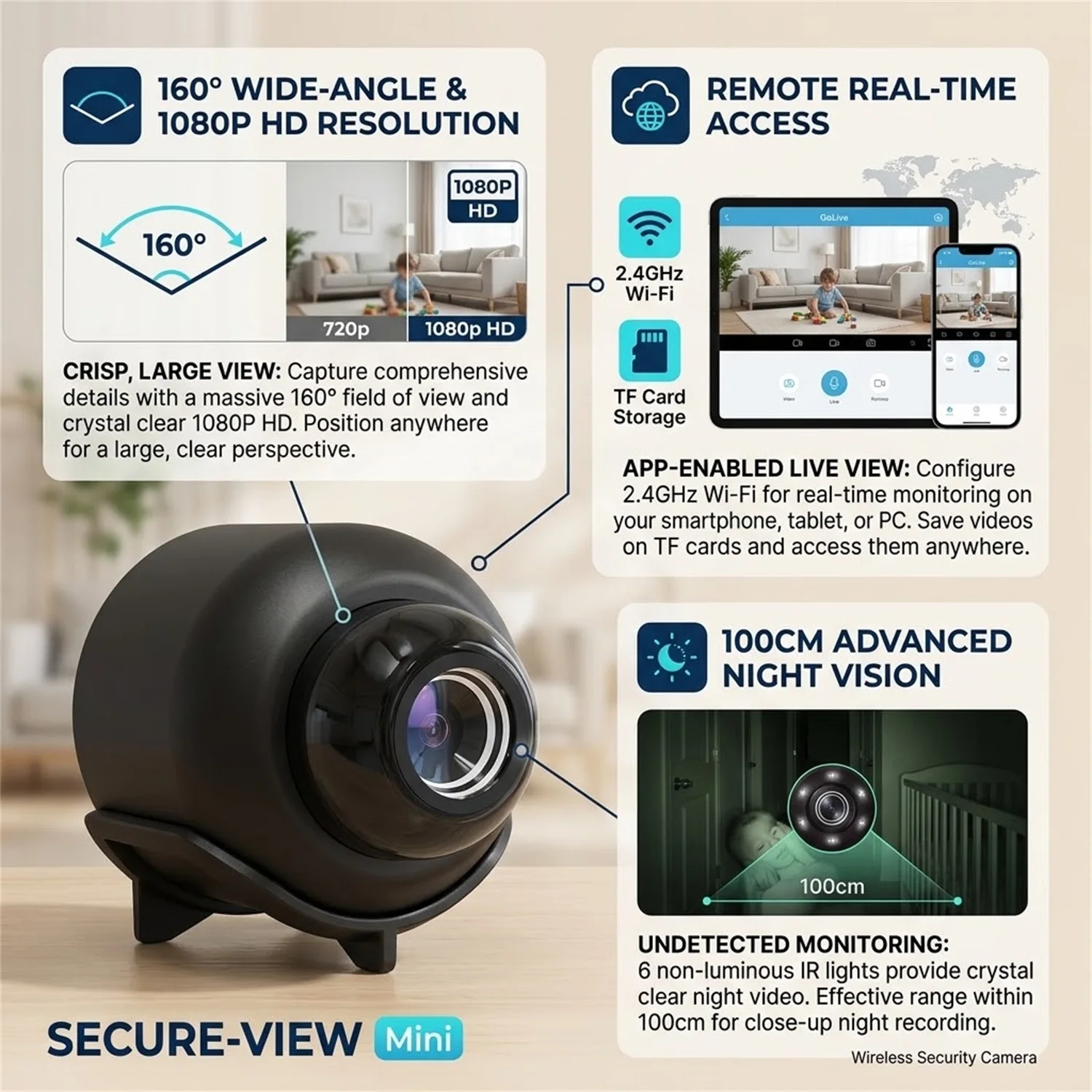 Full HD 4K Mini WLAN-Überwachungskamera, Wasserdichter Nachtsicht-Video-Recorder mit Fernüberwachung für die Haussicherheit