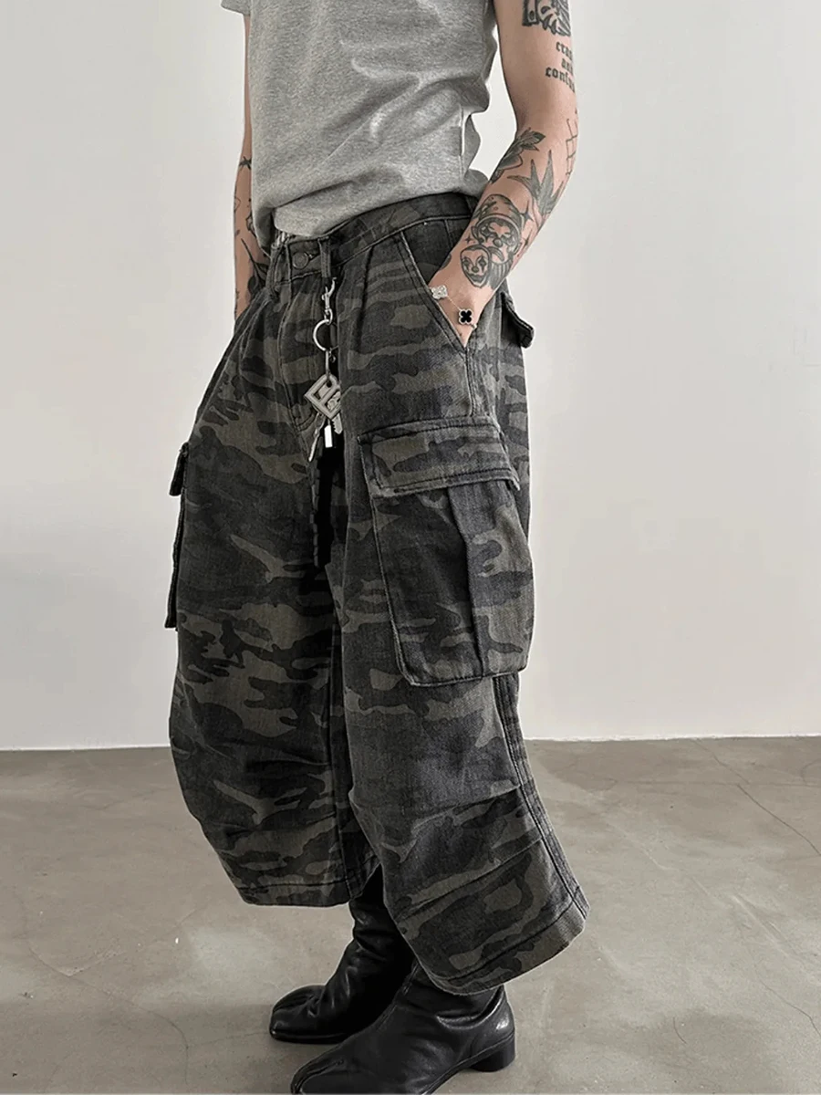 REDDACHiC Plus Size Men Camouflage Denim Shorts Vintage Pleated Wide Leg Multi-pocket Cargo Jeans Jorts Hip Hop Punk Streetwear - Image 5