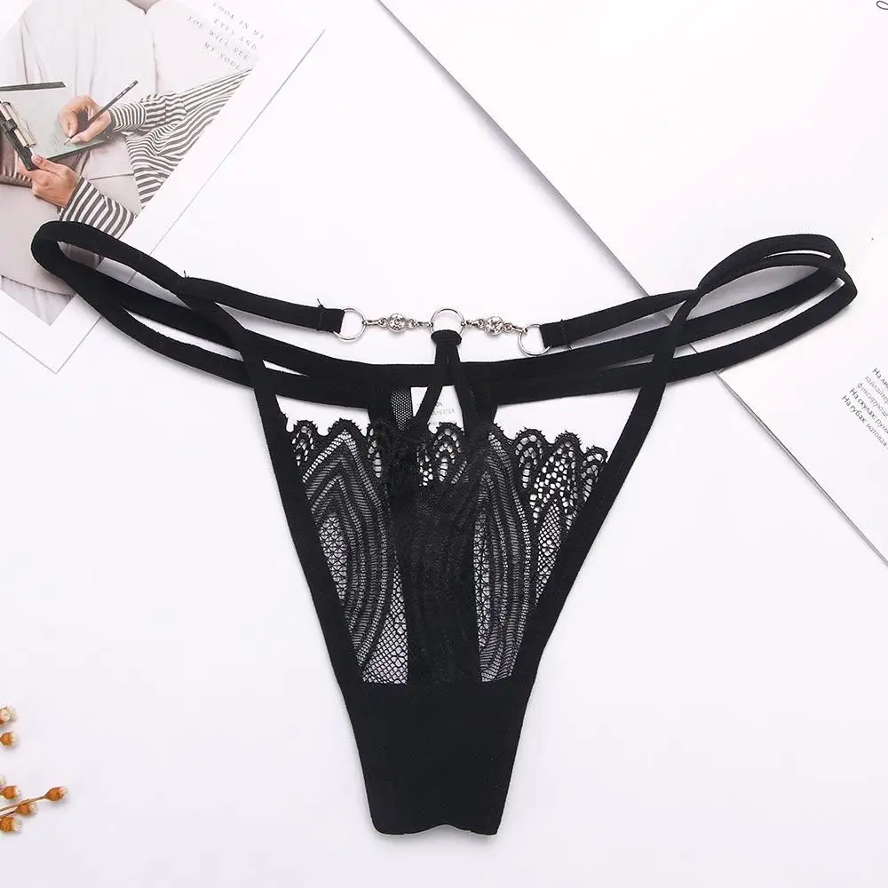 Sexy Low Waist Underwear Women Fashion Transparent Lace Thong Temptation Hollow Out T-pants fpr Female