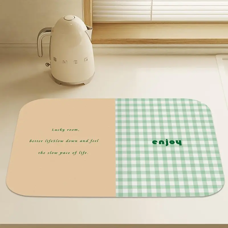 VIKAMA Color Blocked Pink White Grid Kitchen Drainage Mat, Anti-Slip Coffee Machine Tableware, Protection Mat