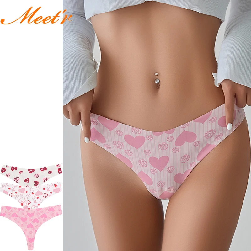 ملابس داخلية نسائية مثيرة مطبوع عليها حروف حب من Meet'r قطعة واحدة ملابس داخلية من الحرير الجليدي بدون خياطة سراويل يوجا منخفضة الخصر #1