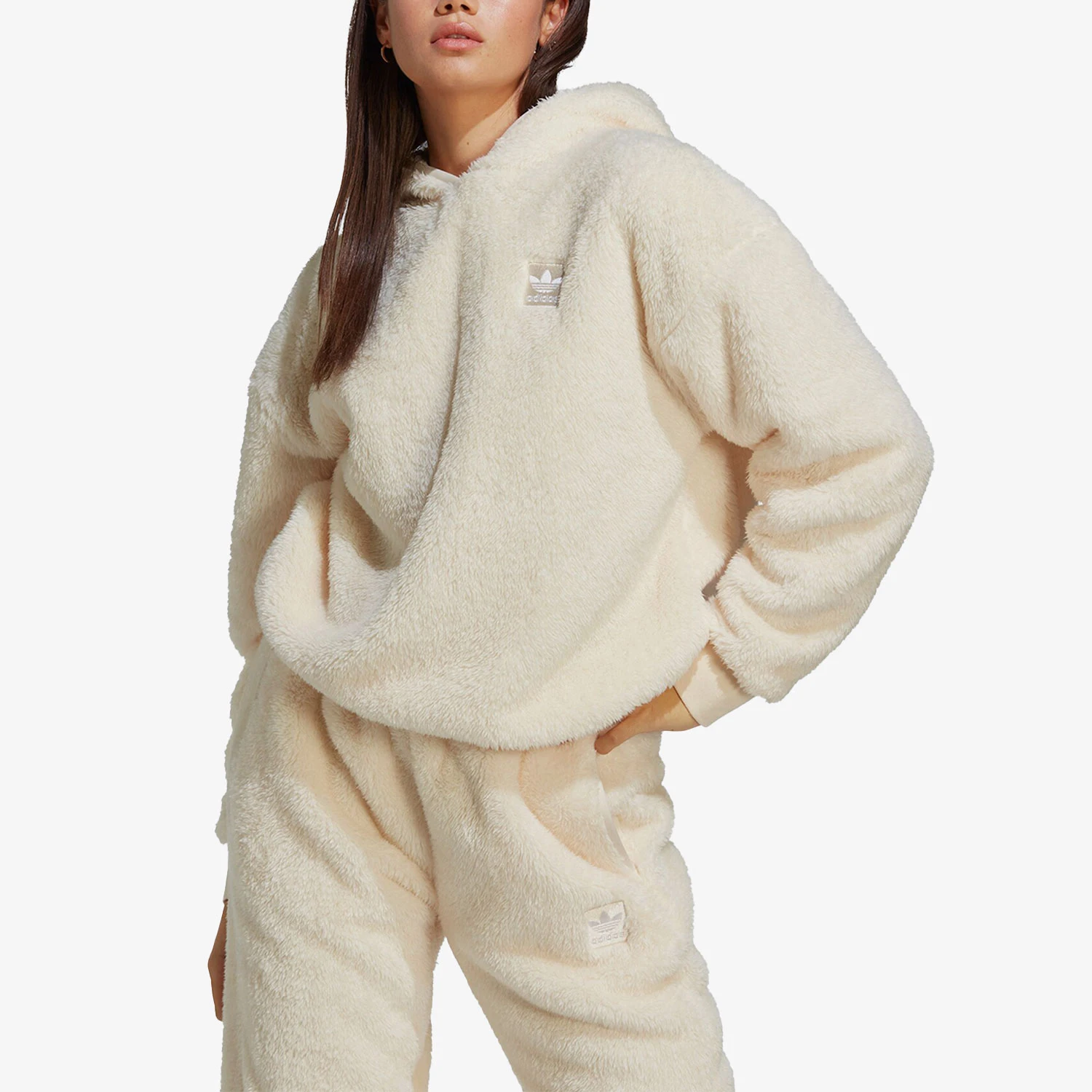 Adidas genuine clover women's imitation lamb wool warm hooded sweatshirt IC2254