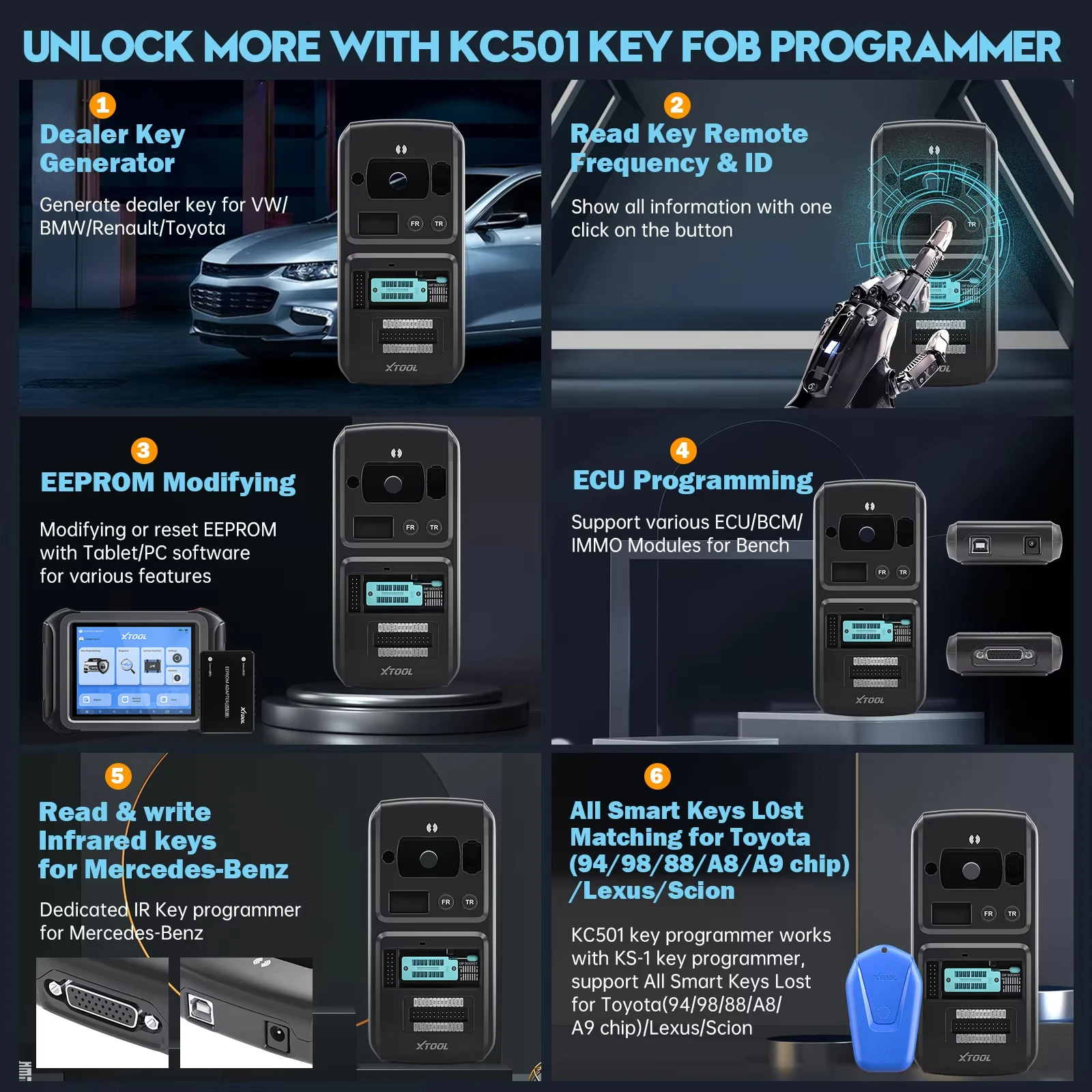 Picture 5: XTOOL KC501 Key Programming Car Key Chip Programmer For BMW / Benz Infrared Key ECU Reader Write EEPROM Chip Reading Detect Key FrequencyWith XTOOL X100PAD3 / D9S Pro/ IP919MAX