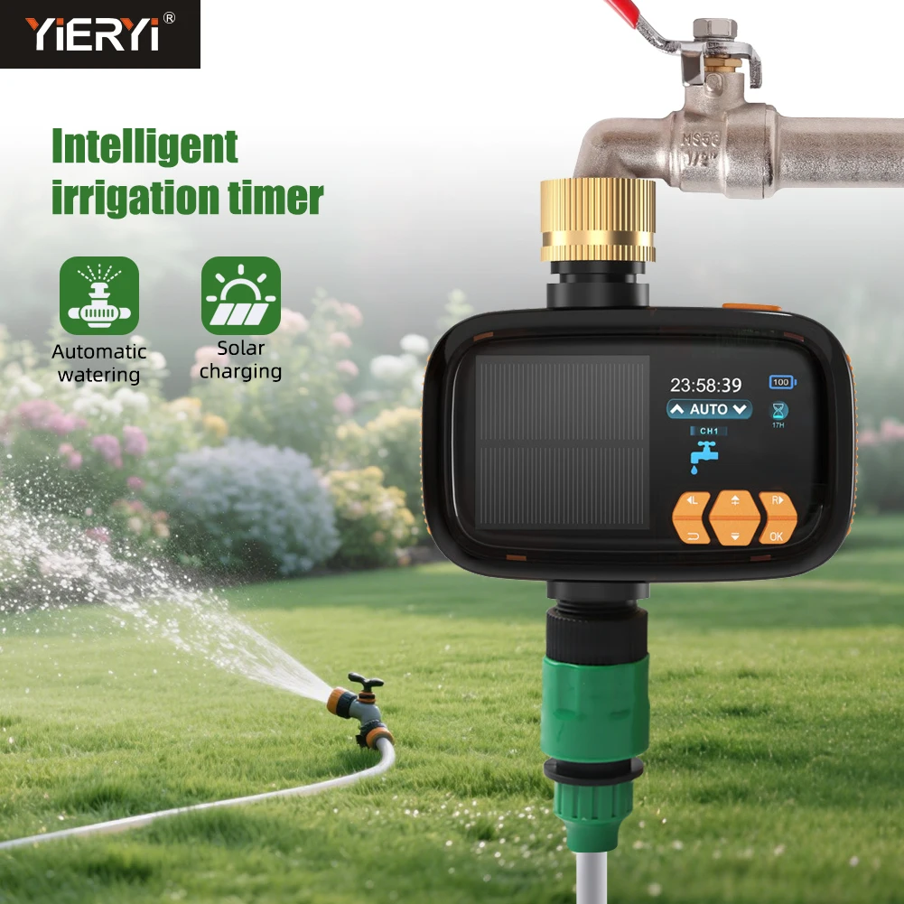 Yieryi Garden Watering Timer Solar Charging Drip Irrigation Controller Digital Sprinkler Water Hose Timer for Outdoor Yard Lawn
