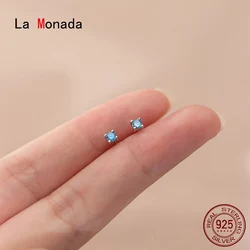 La Monada Tiny Stud Earrings 925 Sterling Silver 925 Small Blue Silver Earrings For Women Silver Pierced Girls Student Shiny