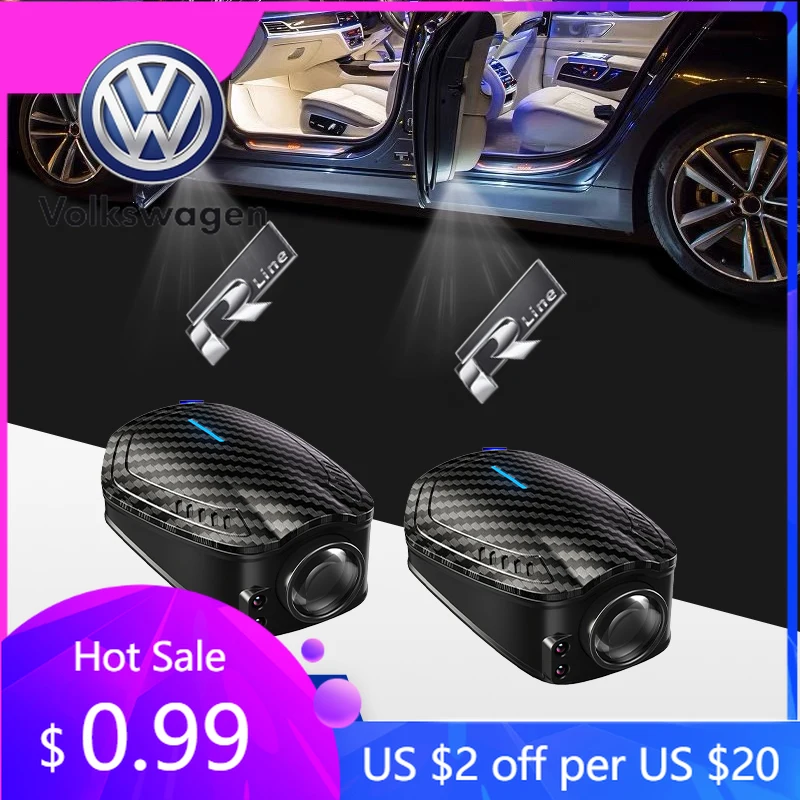 

2026 Hot For Volkswagen VW For R Line 2pcs USB Rechargeable Car Door HD LED Lamps Projector Courtesy Welcome Lights Golf 3 4 5 6