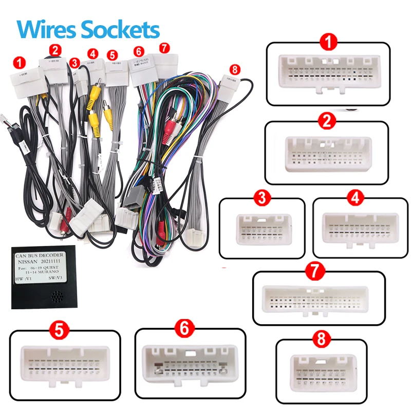 android Car radio audio Canbus Box Decoder For Nissan Quest Elgrand E52 2011-2016 16 pin Wiring Harness Plug Power Cable 2 din