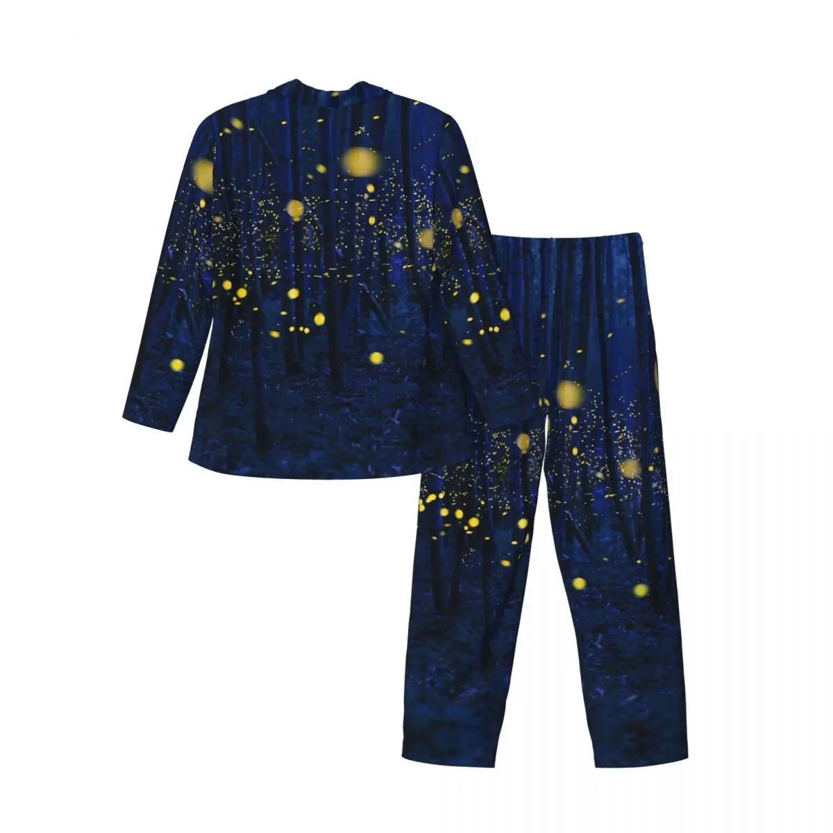 Pajamas Men Forest Print Room Nightwear Fireflies Two Piece Casual Pajama Sets Long Sleeve Romantic Oversized Home Suit