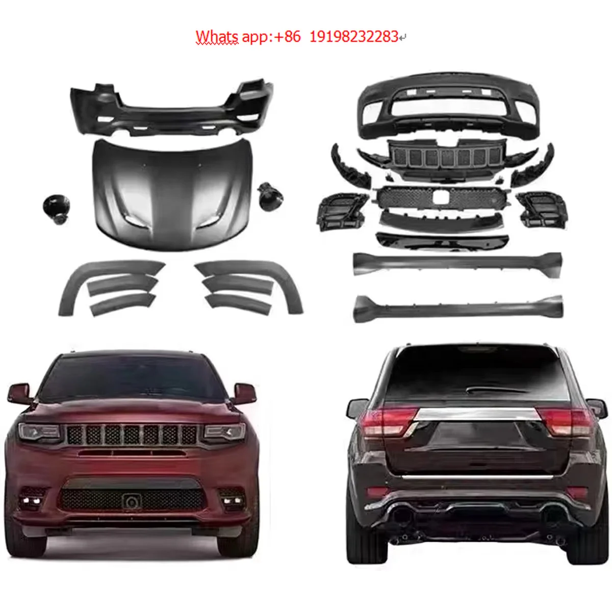 Car Bumpers for Grand Cherokee 2017-2021 Year Facelift to SRT Model with Front Bumpers Grilles Rear Diffuser Hood