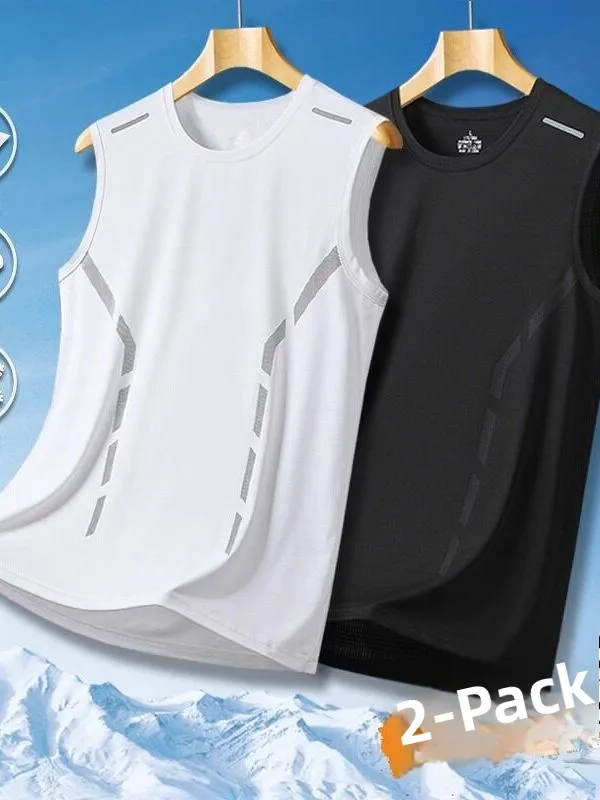 Ice Silk Quick Dry Vest Men's Sleeveless T-Shirt Large Size Breathable Trendy Fitness Sports Shoulder Pad Base Sweat Shirt