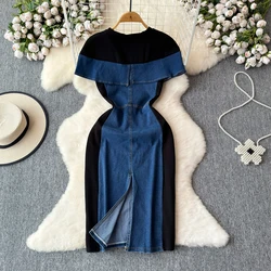 Denim Patchwork Dress For Women 2024 New Summer Pear Shaped Figure Super Beautiful Casual Strap Dress