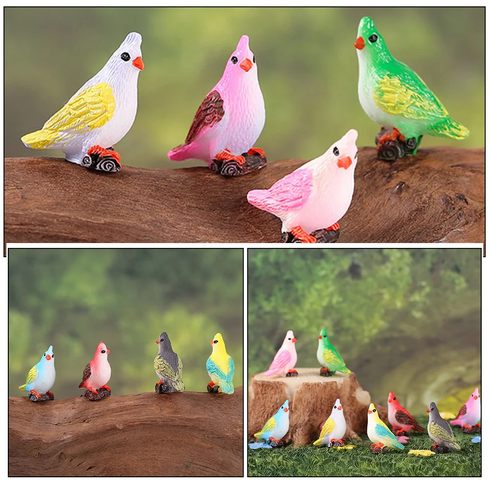 

10pcs Mini Parrots Statue Resin Birds Cartoon Parrot Decorative For Garden Yard Lawn Desktop Landscape Accessories Bird Figure