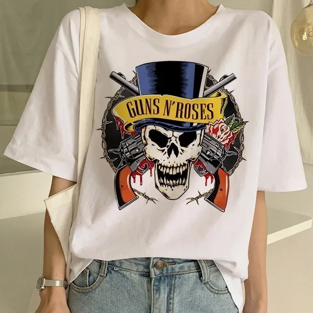 Pistola N Roses Hip Hop Unisex Tees Fashion T Shirt Guns N Roses Shirt Women White  Street Rock Women Tops