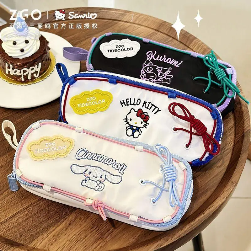 

Sanrio Аутентичная сумка-карандаш Hello Kitty Kuromi Cinnamoroll, косметичка, студенческая коробка для ручек, ниша с вышивкой, студенческая сумка-карандаш, подарок
