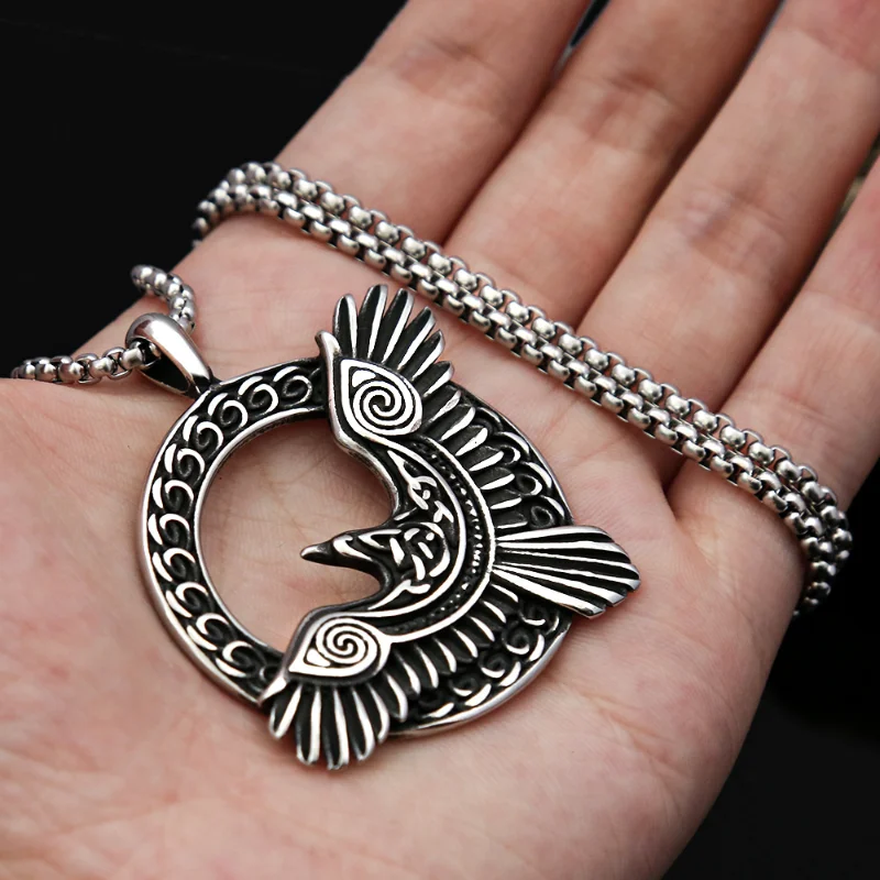 

Steel Titanium Odin Crow Pendant for Men, Retro Fashion Stainless Steel Necklace