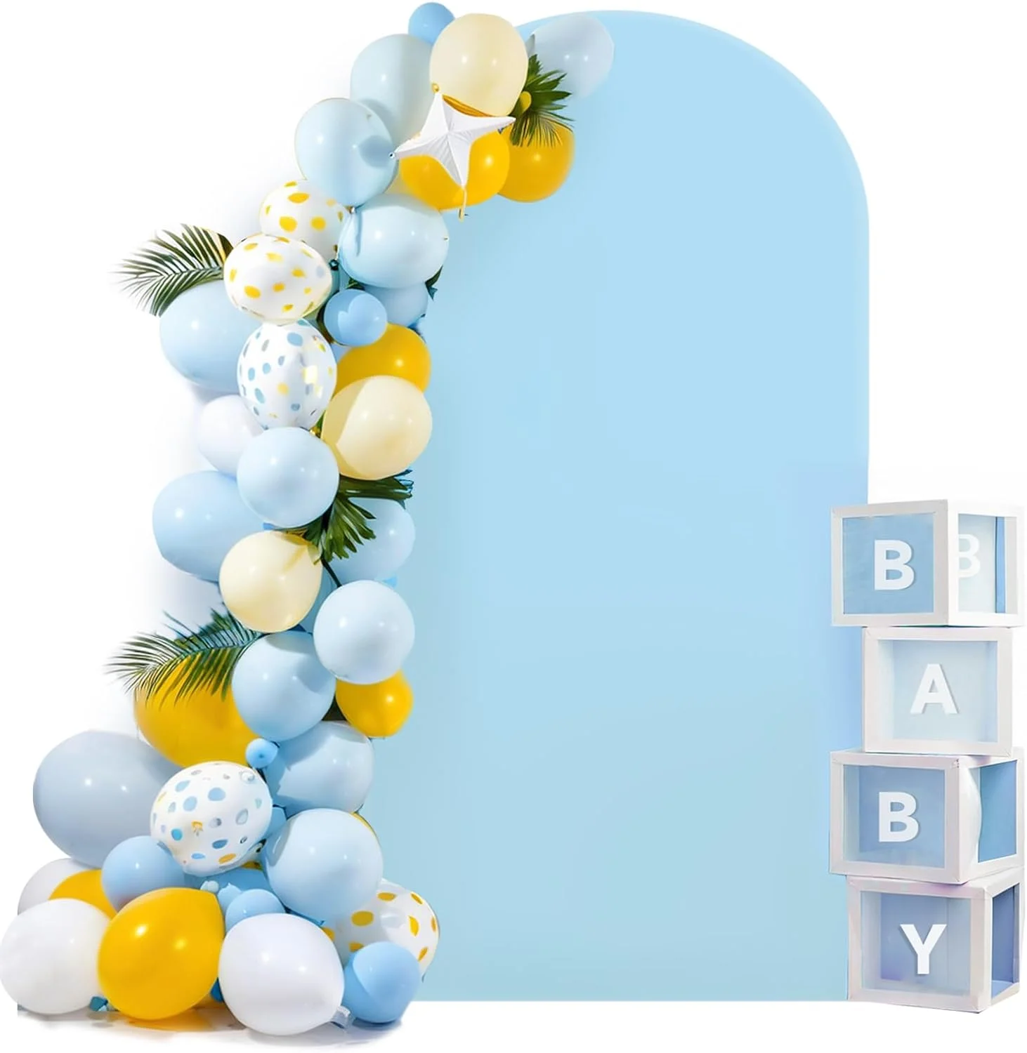 غطاء خلفية على شكل قوس من الألياف اللدنة الزرقاء مقاس 6.6 × 3.3 قدم قابل للتمدد مناسب للبالون/الزفاف/ديكور أعياد الميلاد، ديكورات كابينة تصوير استحمام الطفل