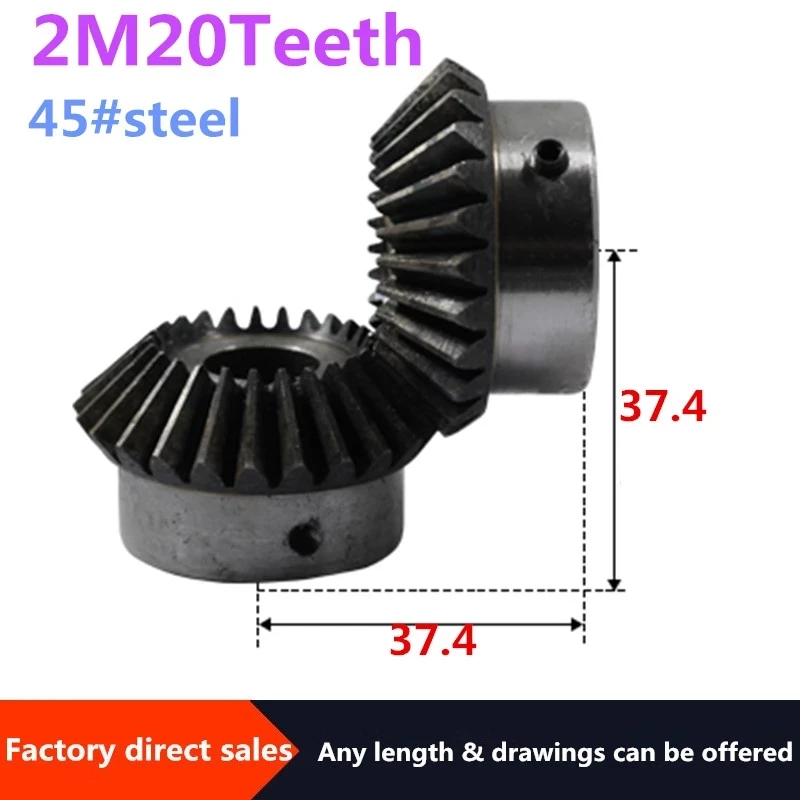 2PCS Bevel Gear 2M 20Teeth Inner Hole 8/10/12/14/15/16/17/18/19/20 mm  90 Degrees Meshing  Steel  Screw  M5