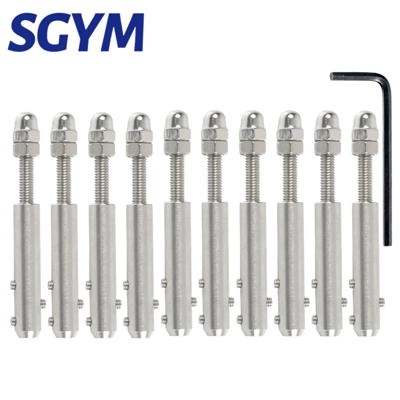 10pcs Handscrew Clamp Wire Rope 2/3/4/5/6/8mm Threaded Stud Tension End Fitting with Hexagon Grub Screw Bolts Buckle