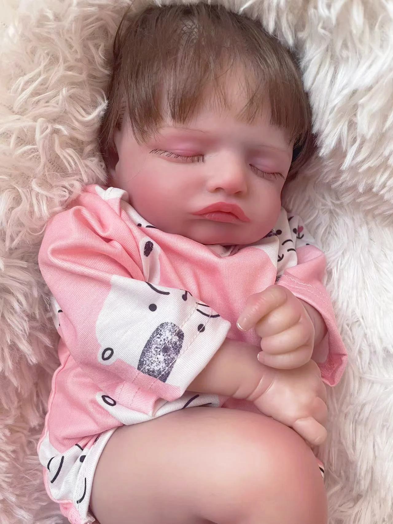 45cm Rosalie Newborn Reborn Sleeping Baby Soft Hand Rooted Hair 3D Skin with Veins Collectible Art Doll