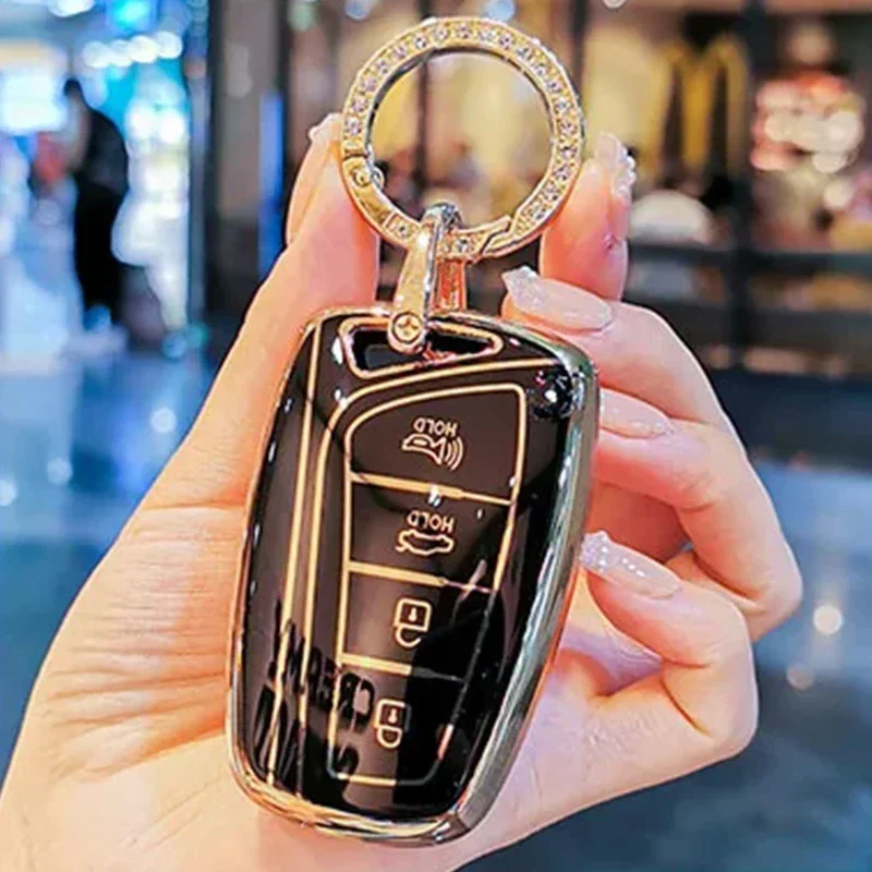 لشركة هيونداي العظمة HG سيدان جينيسيس G80 سانتا في 3DM جراند سانتا في 2018 IX45 EQUUS أزيرا حافظة مفاتيح تلقائية عن بعد غطاء حامل #1