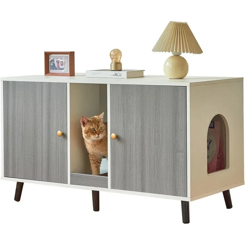 

Litter Box Enclosure for 2 Cats - 42.5" Double Room Cat Litter Box Enclosure Furniture with Scratching Pad, Indoor Hidden