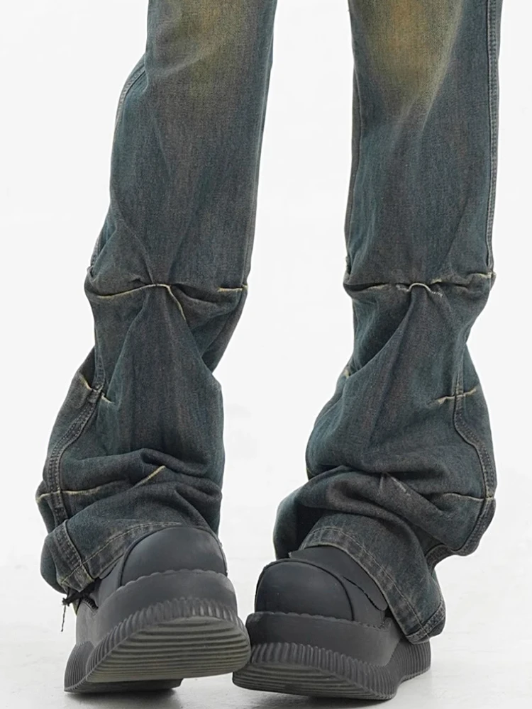 

Y2K Folded Micro Flared Denim Jeans Women's High Waist Retro Blue Design Sensation Slimming Pants Casual Sle