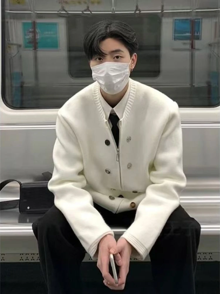 

Men's Korean Fashion American Style Zip-Up Sweater Autumn Winter Chic Elegant High-End Knit Cardigan Oversized Casual Outerwear