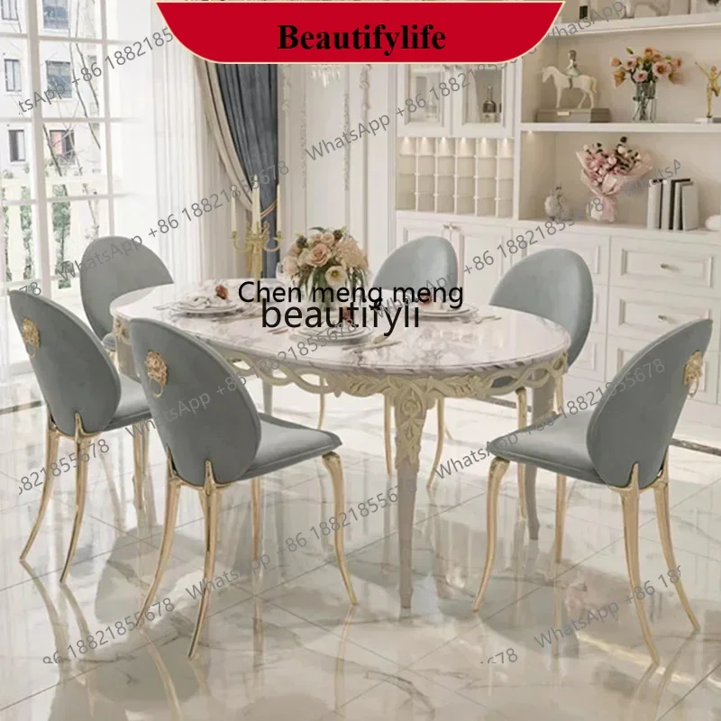 

z183 French light luxury solid wood carving flower dining table, European luxury high-end 1.8 oval ribbon dining table